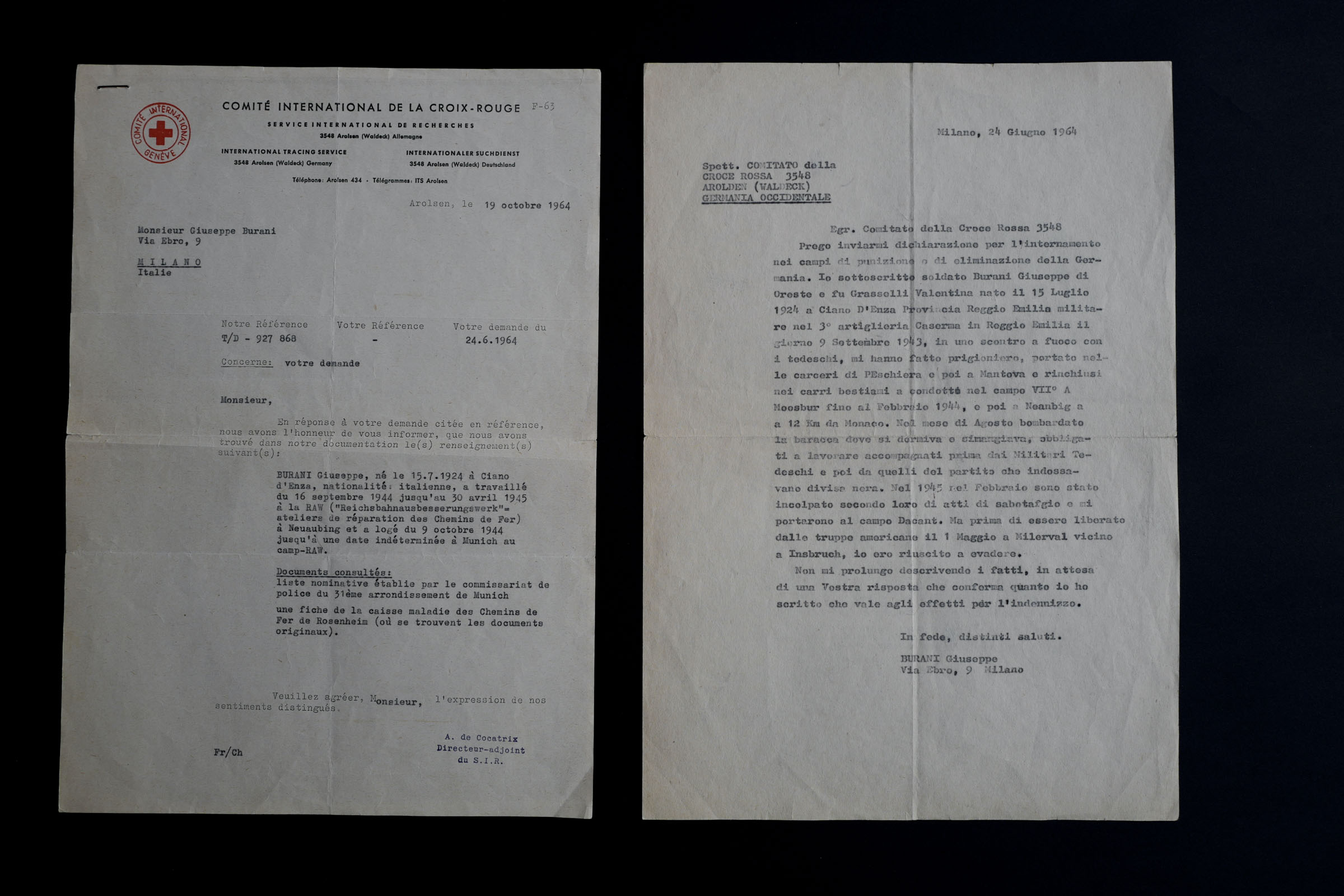 Un vecchio documento dell’International Tracing Service della Croce Rossa.