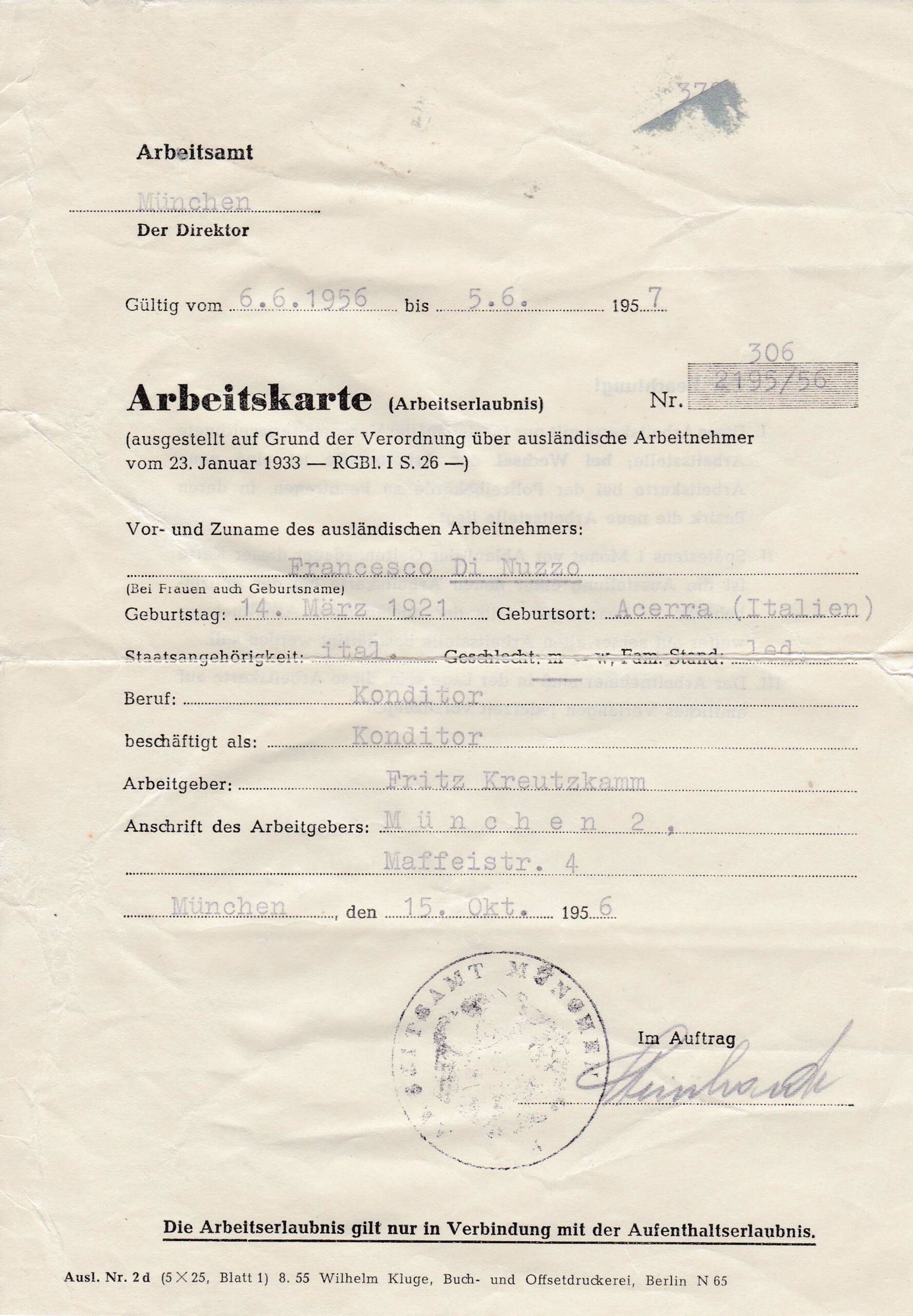 Un cosiddetto “permesso di lavoro” del tempo